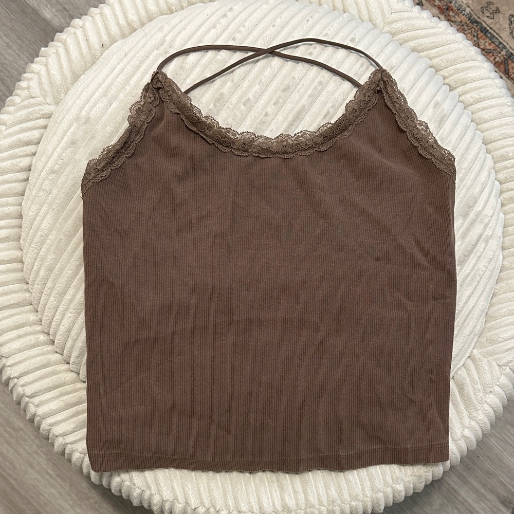 Brown Lace Trim American Eagle Tank Top
